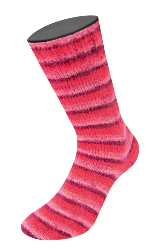 Lana Grossa Cosy Socks Soft Stripes 105 Bordeaux/rosa/lampone/pink