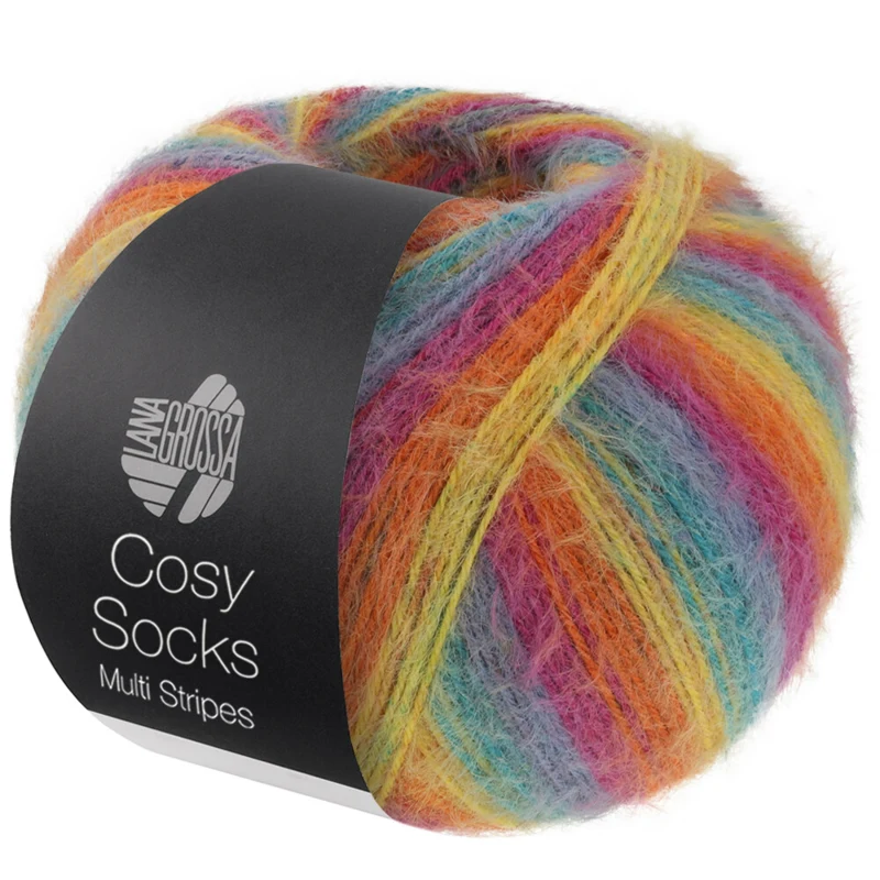 Lana Grossa Cosy Socks Multi Stripes 151 Petrolio/blu fumoso/fucsia/arancione/giallo