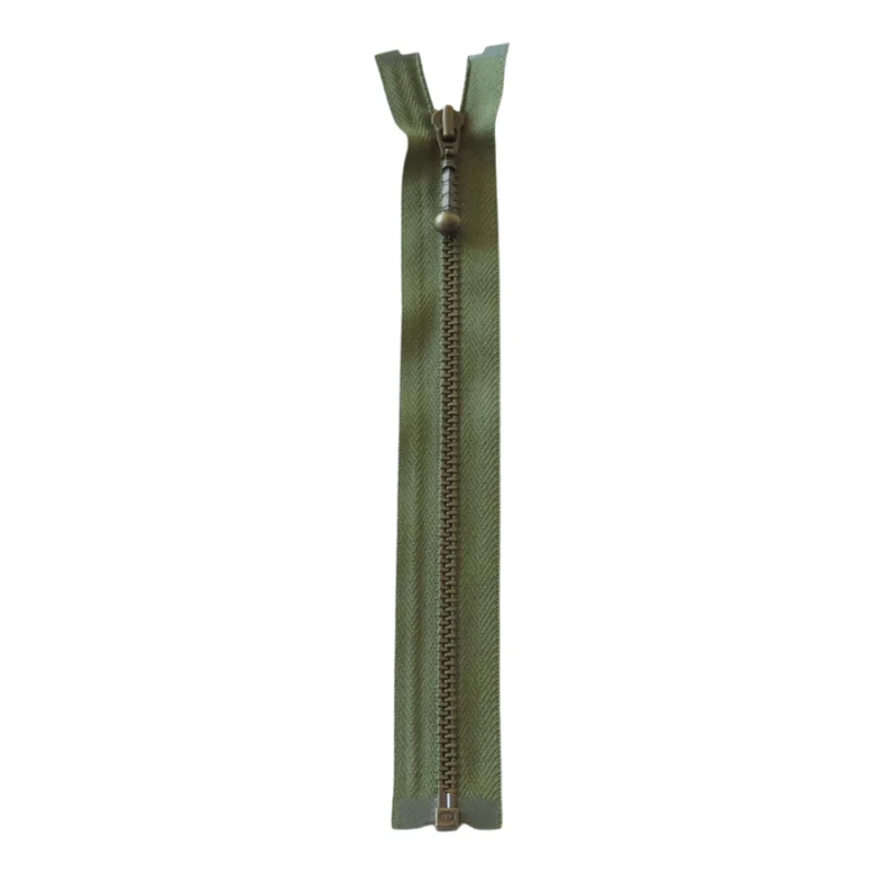 YKK Cerniera Metallica Divisibile 4 mm (25-65 cm) 566 Verde militare, Ottone antico