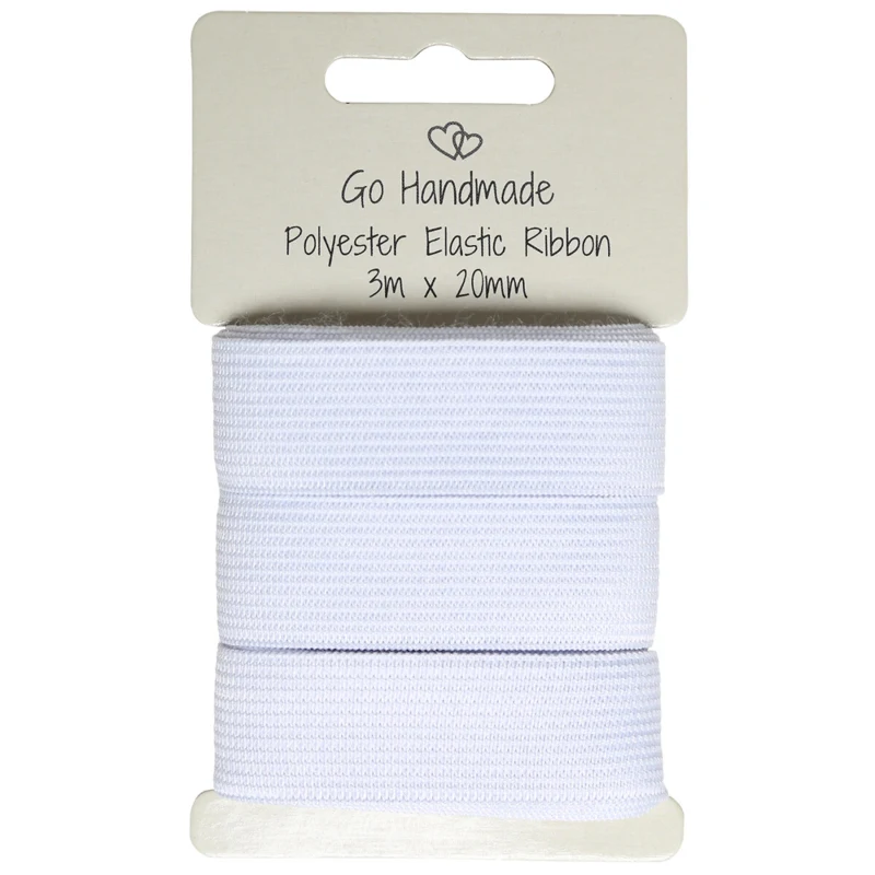 Go Handmade Nastro Elastico: 3 m x 20 mm, Bianco