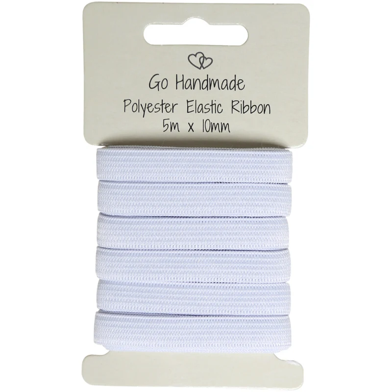 Go Handmade Nastro Elastico: 5 m x 10 mm, Bianco