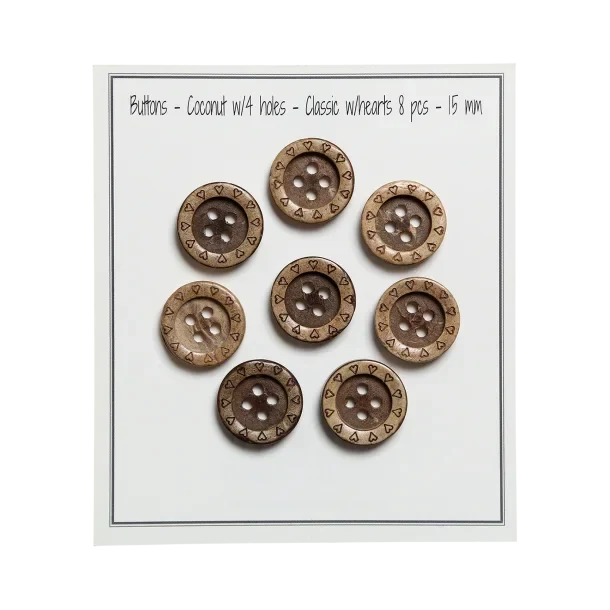 Go Handmade Bottoni in Cocco con Cuori: 15 mm