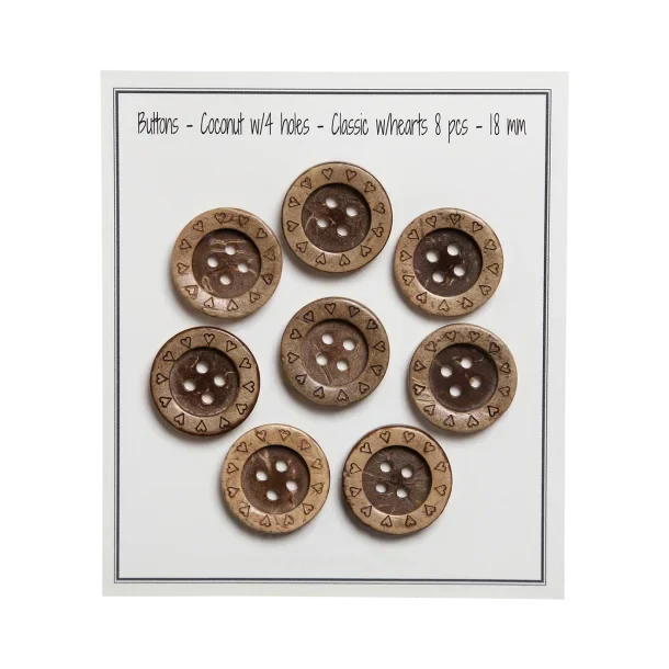 Go Handmade Bottoni in Cocco con Cuori: 18 mm