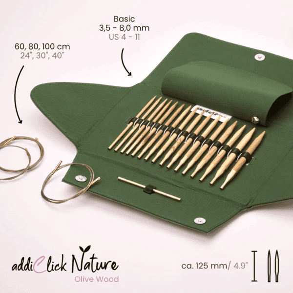 Addi Click Nature Set di bastoncini rotondi oliva