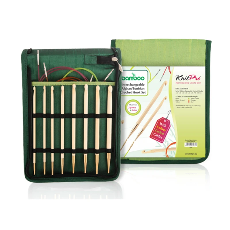 KnitPro BAMBOO Uncinetto tunisino set 8 taglie (3,50-8,00 mm)