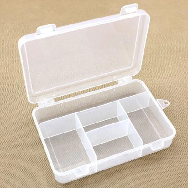 HobbyArts Scatola in plastica con coperchio, trasparente, 14x10 cm, 5 scomparti