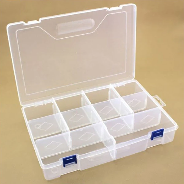 HobbyArts Scatola in plastica con coperchio, trasparente, 29,6x19,7 cm, 10 scomparti