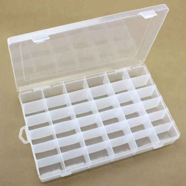 HobbyArts Scatola in plastica con coperchio, trasparente, 27,7x17,8 cm, 36 scomparti
