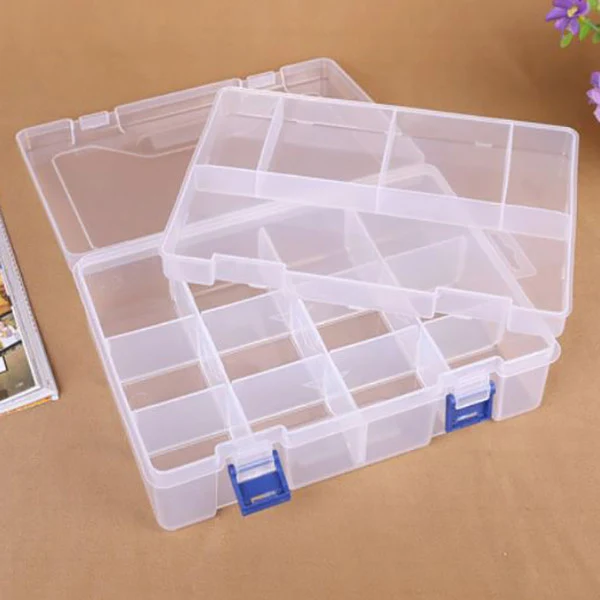 HobbyArts Scatola in plastica con coperchio, trasparente, 23x16 cm, 16 scomparti