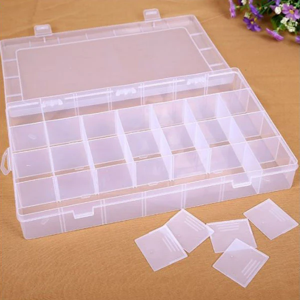HobbyArts Scatola in plastica con coperchio, trasparente, 34,5x22 cm, 28 scomparti