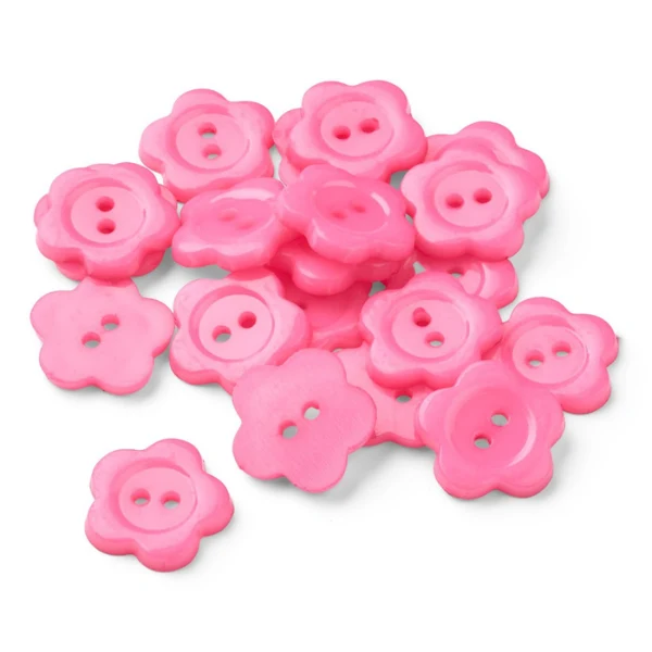 HobbyArts Bottoni in plastica Fiore rosa 15 mm, 20 pezzi