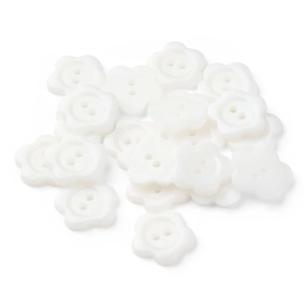 HobbyArts Bottoni in plastica Fiore bianco, 15 mm, 20 pezzi
