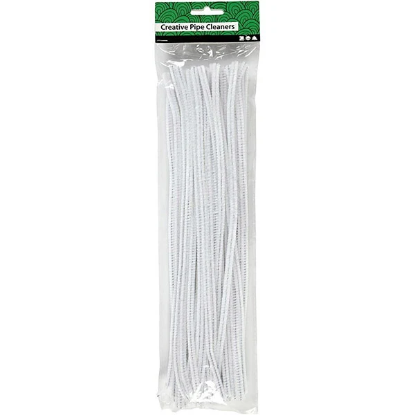 Chenille, 6mm, 30cm, 50stk Hvid