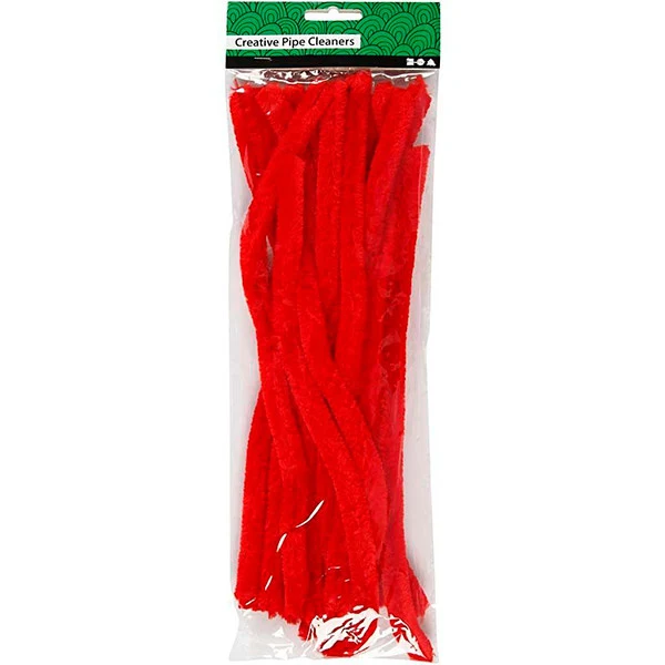 Chenille, 15mm, 30cm, 15stk Rød