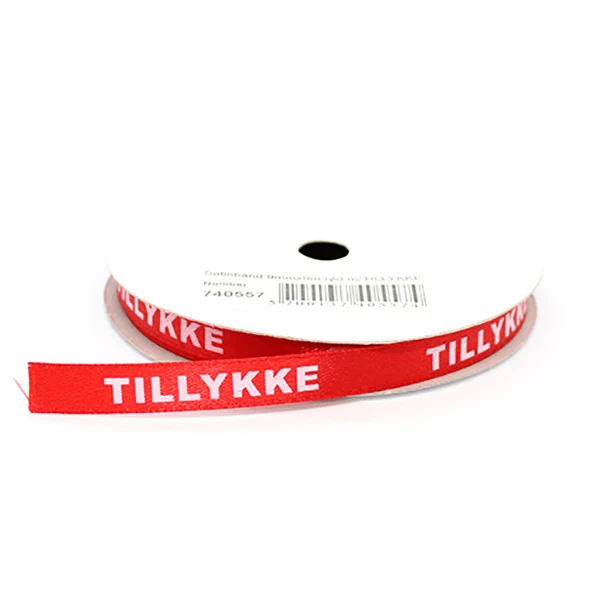 Satinbånd, TILLYKKE, 9 mm, 9 m Rød