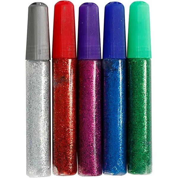 Glitterlim, 10 ml, 5 stk. Assorterede farver