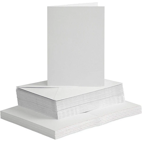 Kort og kuverter, kort 10,5 x 15 cm, kuvert 11,5 x 16,5 cm, 50 sæt Hvid