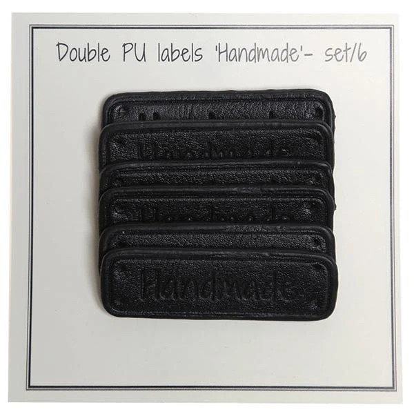 Go Handmade Dobbelt Label, PU læder, 5 x 1,5 cm, Handmade, 6 stk Sort