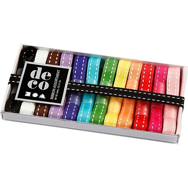 Dekorationsbånd, 10 mm, 1 m, 12 stk Assorterede farver2