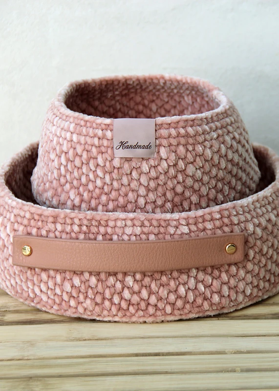 Vai a cesto fatto a mano Moss Stitch con fondo in pelle PU