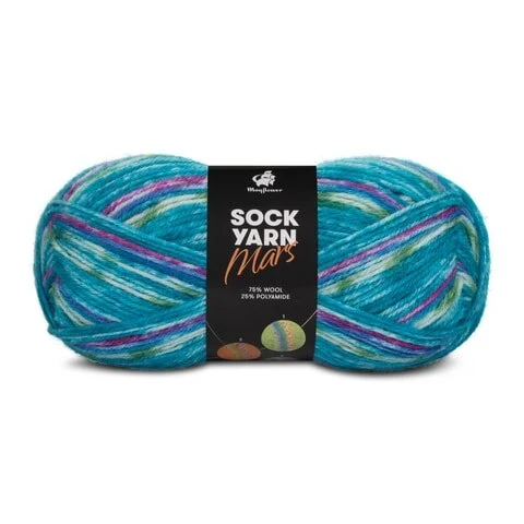 Mayflower Sock Yarn Universe Mars 05 Blu cobalto/Bianco/Rosa/Verde/Blu petrolio