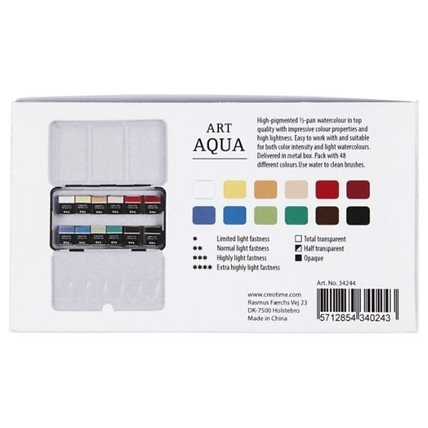 Art Aqua Akvarelfarver, 12 farver