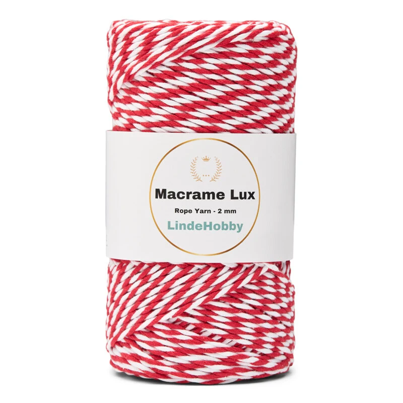 LindeHobby Macrame Lux, Corda per Macramè, 2 mm 12 Rosso e bianco