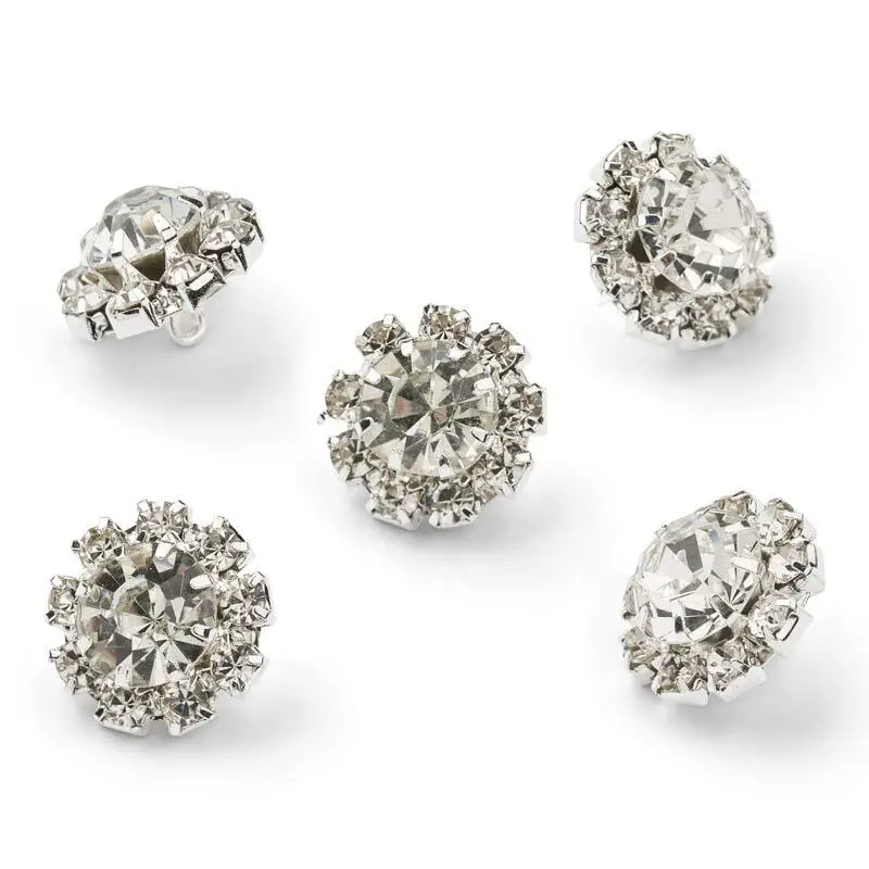 HobbyArts Bottoni con Strass, Bianchi, 13 mm, 5 pezzi