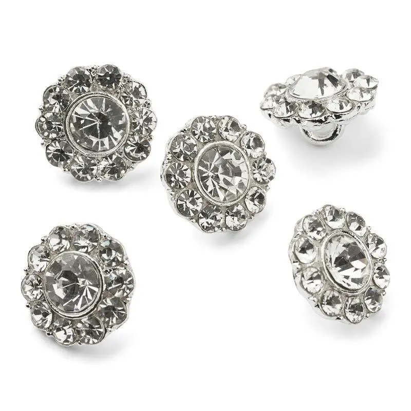 HobbyArts Bottoni con Strass, Bianco/Argento, 13 mm, 5 pezzi, B