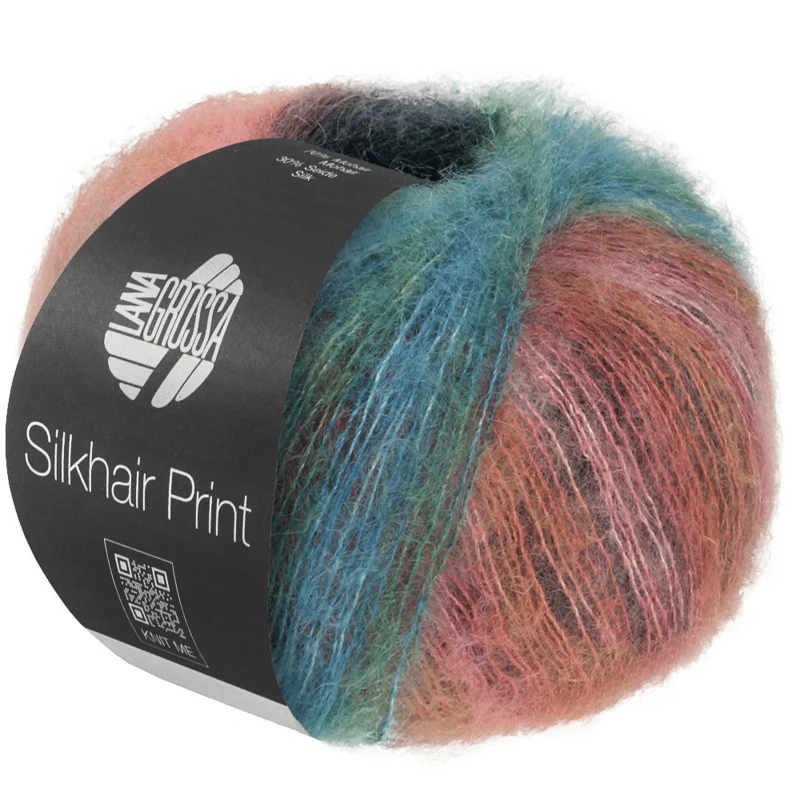 Lana Grossa Silkhair Print 438 Rosso chiaro/blu turchese/blu violetto/verde/grigio