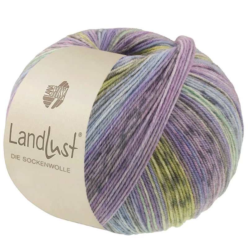 Lana Grossa Landlust Die Sockenwolle 618 Blu violetto/Jeans/Azzurro chiaro/Grigio chiaro-/scuro/Giada/Pistacchio/Lilla rigato