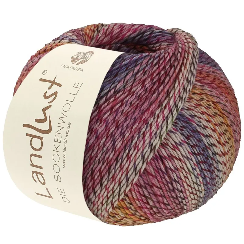 Lana Grossa Landlust Die Sockenwolle 219 Ecru/Bordeaux/Rosa acceso/Viola/Rosa/Giallo uovo/Blu violetto