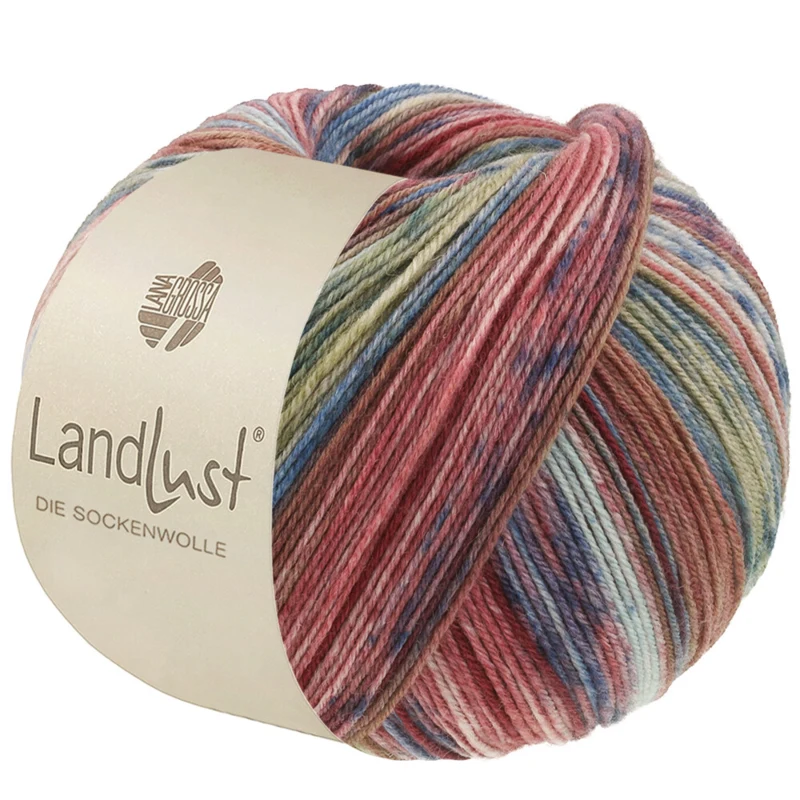 Lana Grossa Landlust Die Sockenwolle 617 Marrone/Jeans/Erica/Naturale/Azzurro chiaro/Verde reseda/Menta rigato