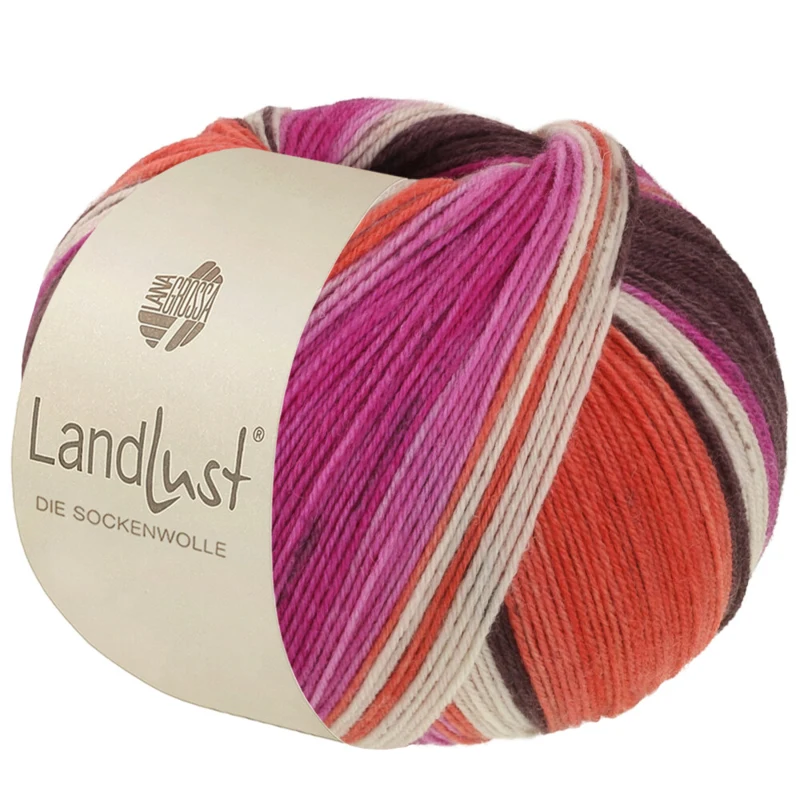Lana Grossa Landlust Die Sockenwolle 135 Grigio marrone/Fucsia/Ecrù/Terracotta/Orchidea rigato