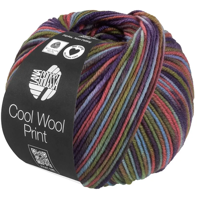 Lana Grossa Cool Wool Print 838 Azzurro/Verde grigiastro/Cammello/Erika/Blu violetto