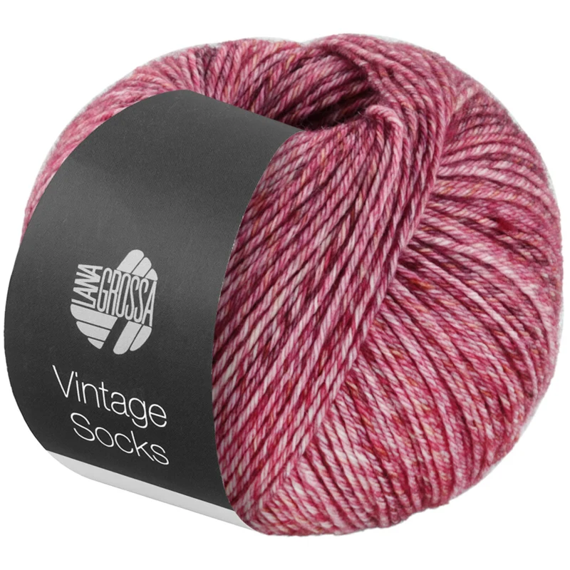 Lana Grossa Vintage Socks 1009 Rosa antico/rosso geranio/bordeaux melangiato