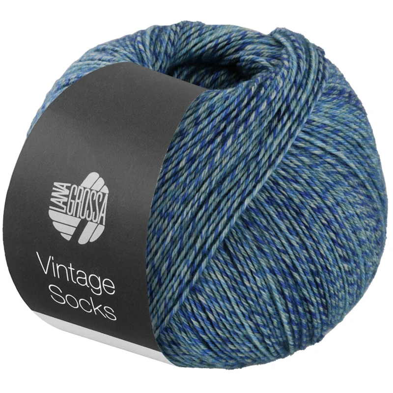 Lana Grossa Vintage Socks 1014 Blu navy/turchese/grigio/blu notte melangiato