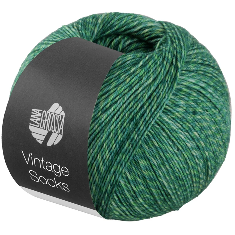 Lana Grossa Vintage Socks 1015 Verde scuro/giallo-verde/petrolio melangiato