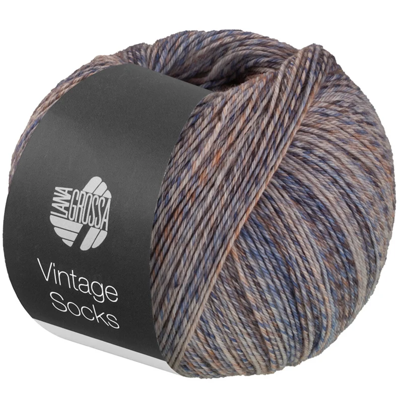 Lana Grossa Vintage Socks 1018 Beige/grigio chiaro/grigio scuro/arancione/marrone scuro mélange