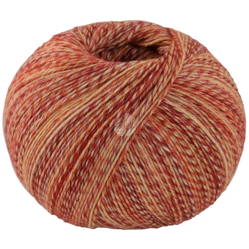 Lana Grossa Vintage Socks 1012 Ruggine/rosso scuro/giallo/arancione/panna melangiato