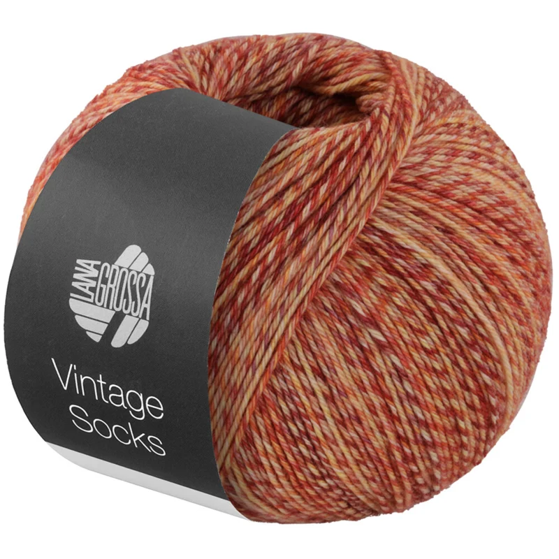 Lana Grossa Vintage Socks 1012 Ruggine/rosso scuro/giallo/arancione/panna melangiato