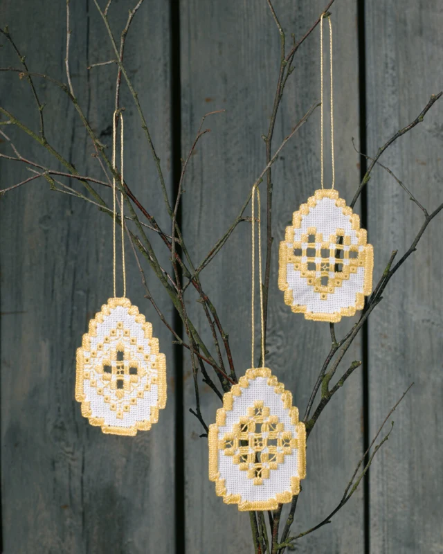 Kit Ricamo Uova di Pasqua Hardanger 3 pz 6 x 8,5 cm