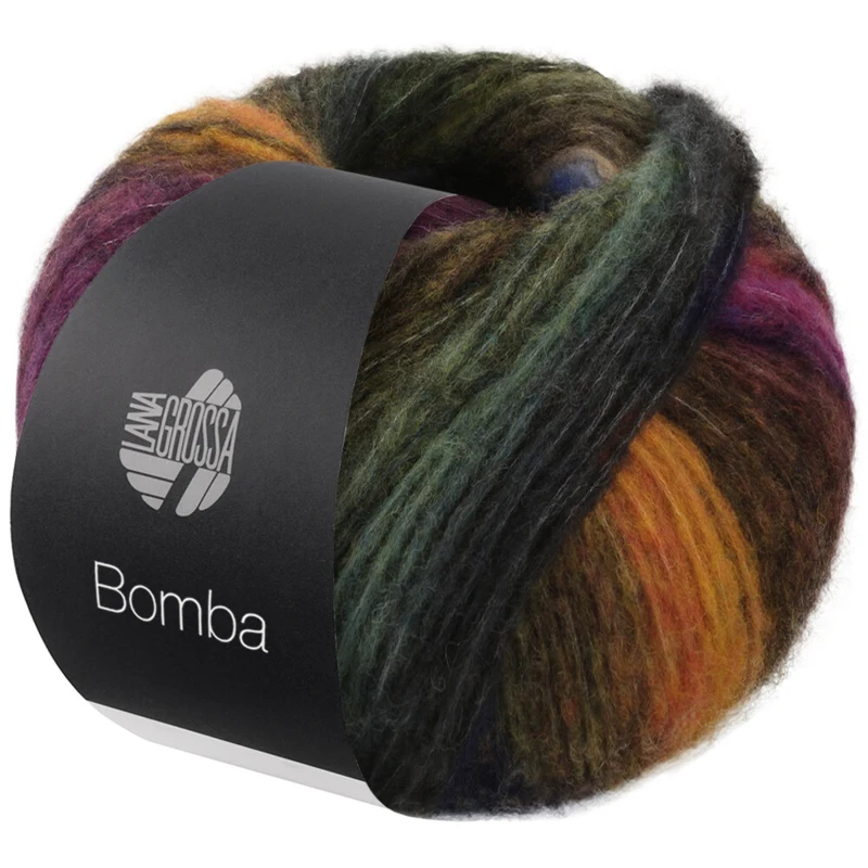 Lana Grossa Bomba 04 Ruggine/petrolio scuro/-oliva/bianco-/verde grigiastro/viola/mora/giallogrigio