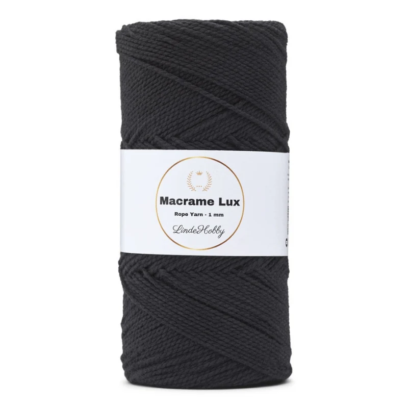 LindeHobby Macrame Lux, Corda per macramè, 1 mm 03 Nero