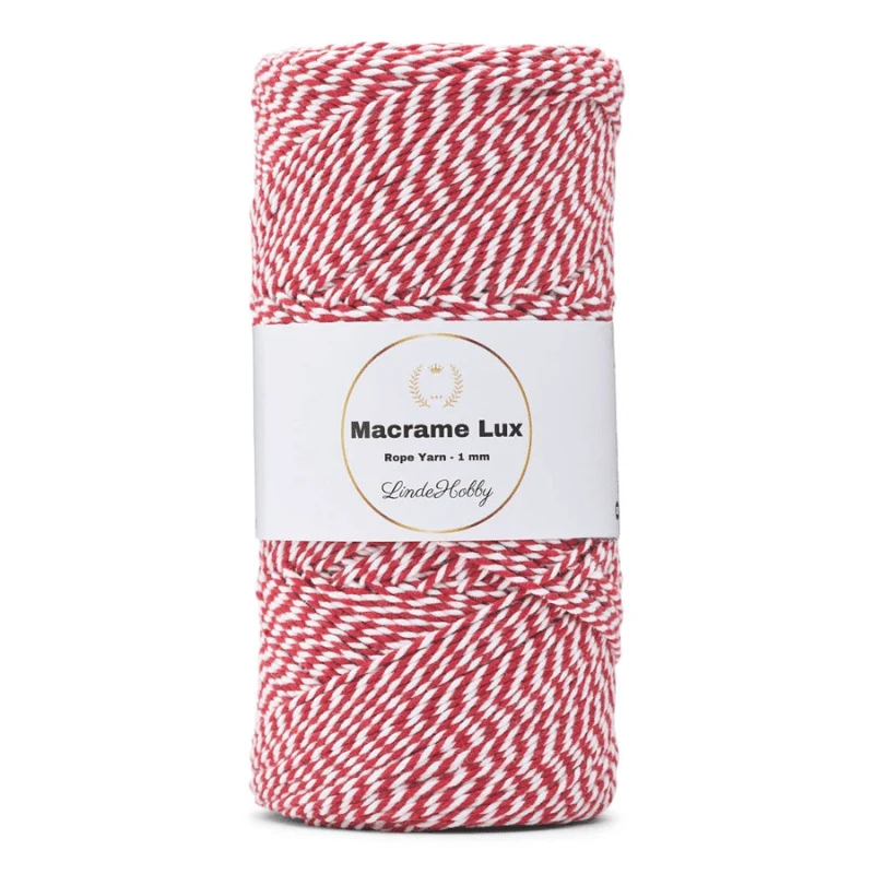 LindeHobby Macrame Lux, Corda per macramè, 1 mm 12 Rosso e bianco