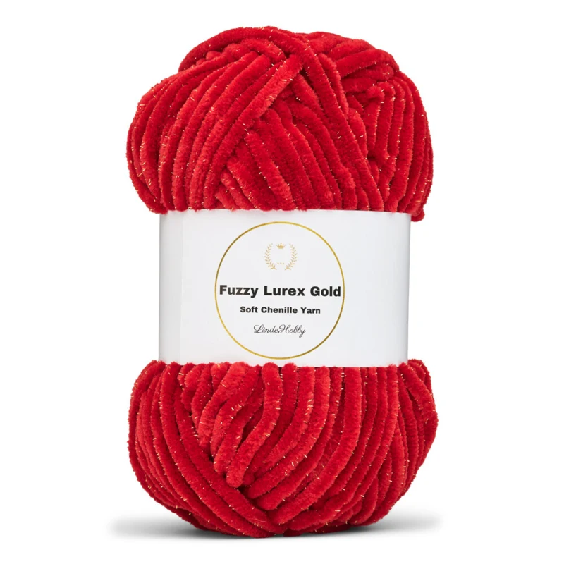 LindeHobby Fuzzy Chenille Gold Lurex 27 Rubino