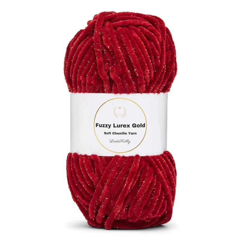 LindeHobby Fuzzy Chenille Gold Lurex 12 Borgogna