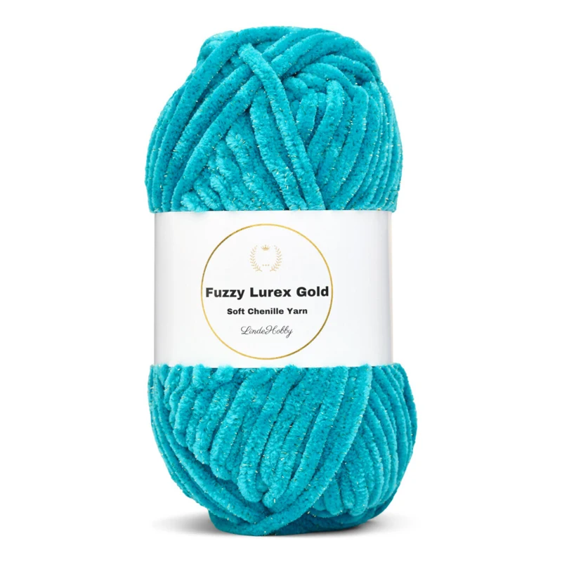 LindeHobby Fuzzy Chenille Gold Lurex 31 Turchese