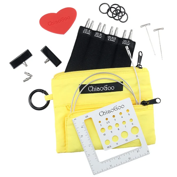 ChiaoGoo Set di Ferri Circolari Intercambiabili Twist Yellow Shorties, Large, 8 cm