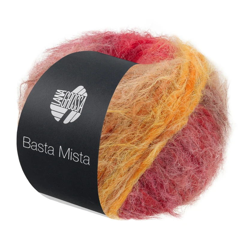 Lana Grossa Basta Mista 124 Marrone grigiastro/cammello/giallo zafferano/arancione/rosso grigiastro/rosso scuro/rosso